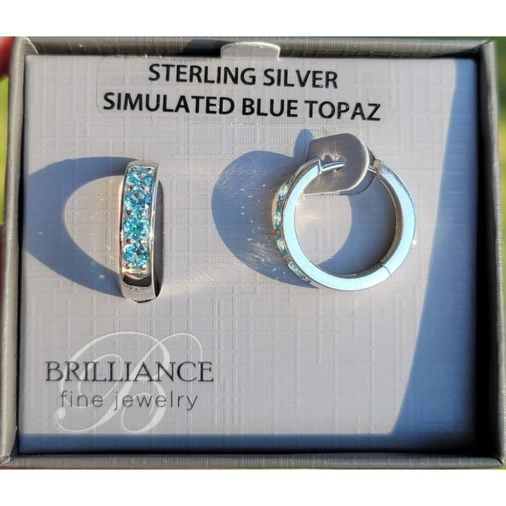 925 Sterling Silver & Topaz Huggie Hoops